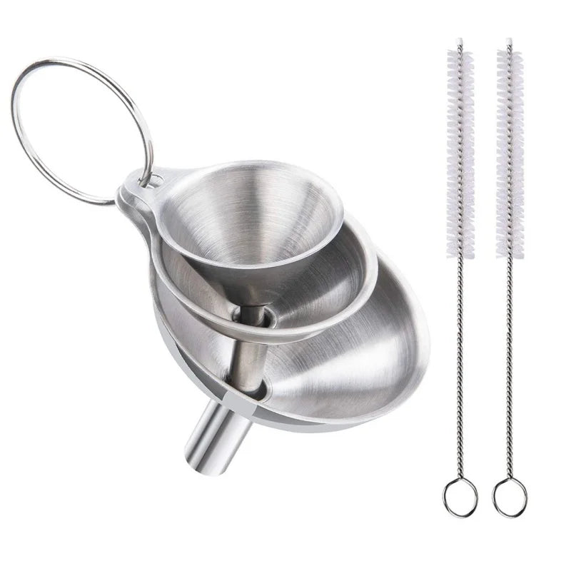 Stainless Steel Kitchen Funnel Set - Food-Grade Metal Funnels for Bottles, Spices & Oils