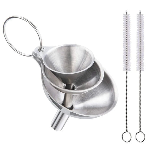 Stainless Steel Kitchen Funnel Set - Food-Grade Metal Funnels for Bottles, Spices & Oils