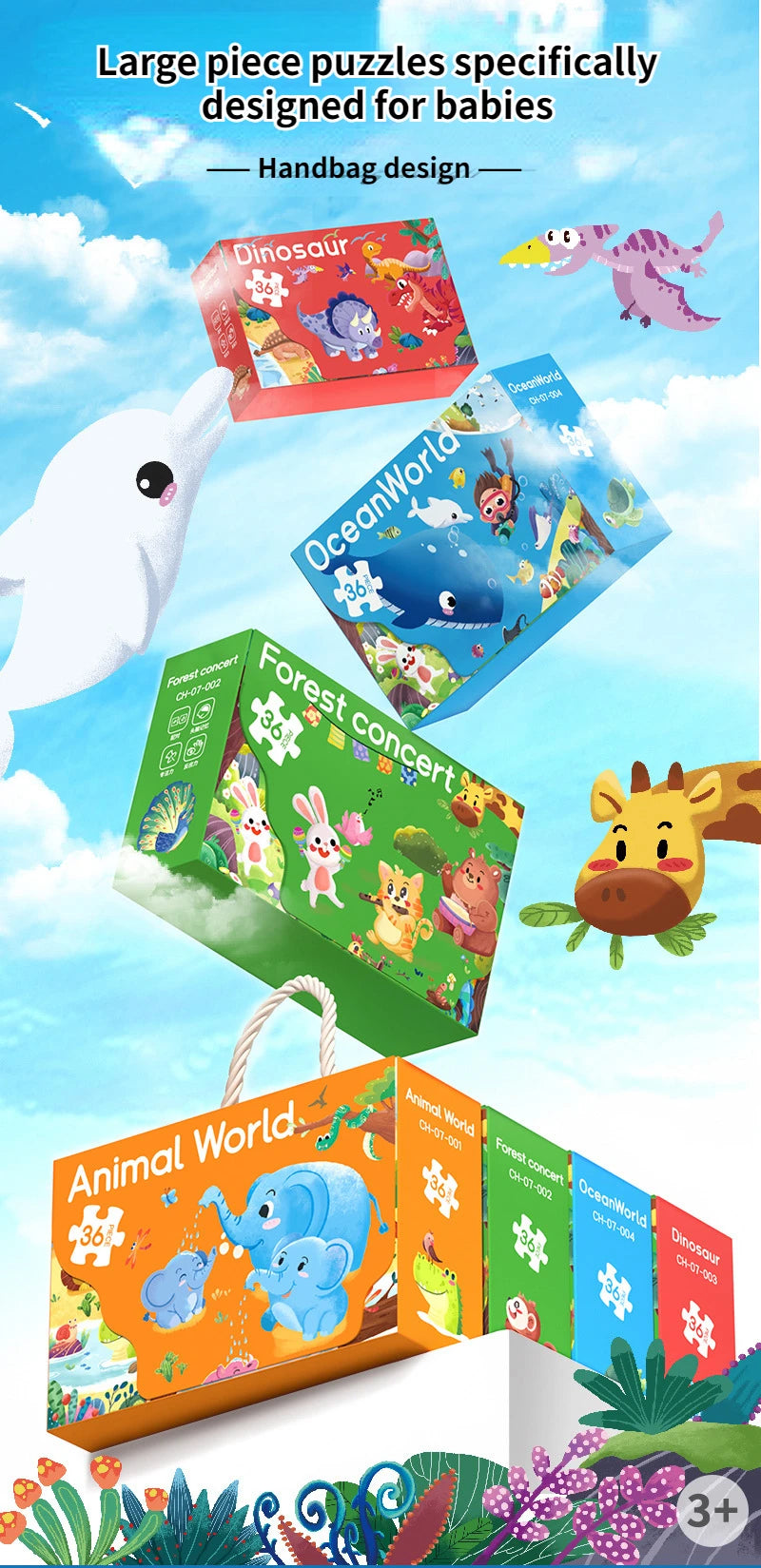 36PCS Large Piece Jigsaw Puzzle – Educational Paper Puzzle for Kids Ages 3–6