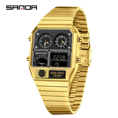 SANDA 3192 Men's LED Square Watch with Thermometer, Stopwatch & Chronograph – Multi-function Casual Timepiece for Youth   2/2