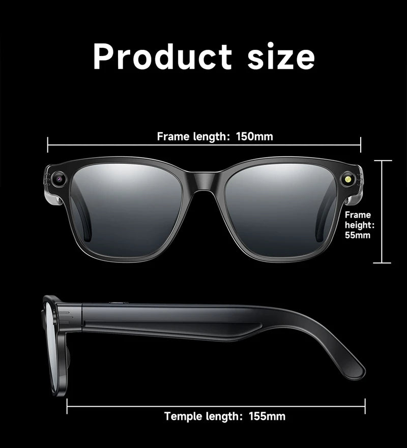 AI Smart Glasses — 8MP Camera Bluetooth Sunglasses with Audio, Video, Calls, Music Player, Multifunctional Wearable