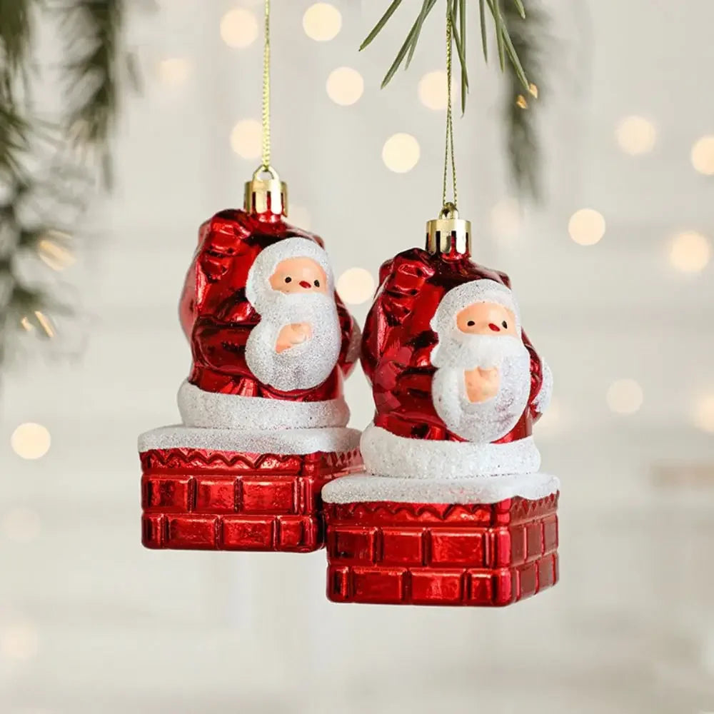 2PCS Red & White Christmas Hanging Ornaments – Plastic Santa Claus Tree Decorations for Holiday Party & Festival Supplies