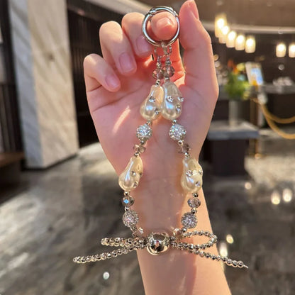 Luxury Pearl & Crystal Bead Keychain – Rhinestone Lanyard for iPhone, Samsung, Universal Accessories, Anti-Lost Jewelry Pendant