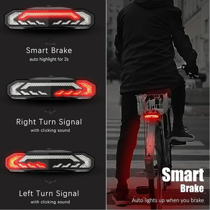 Wireless Bicycle Tail Light with Turn Signal & Anti-Theft Alarm – USB Rechargeable, IP65 Waterproof Brake Sensor Bike Light with Bracket
