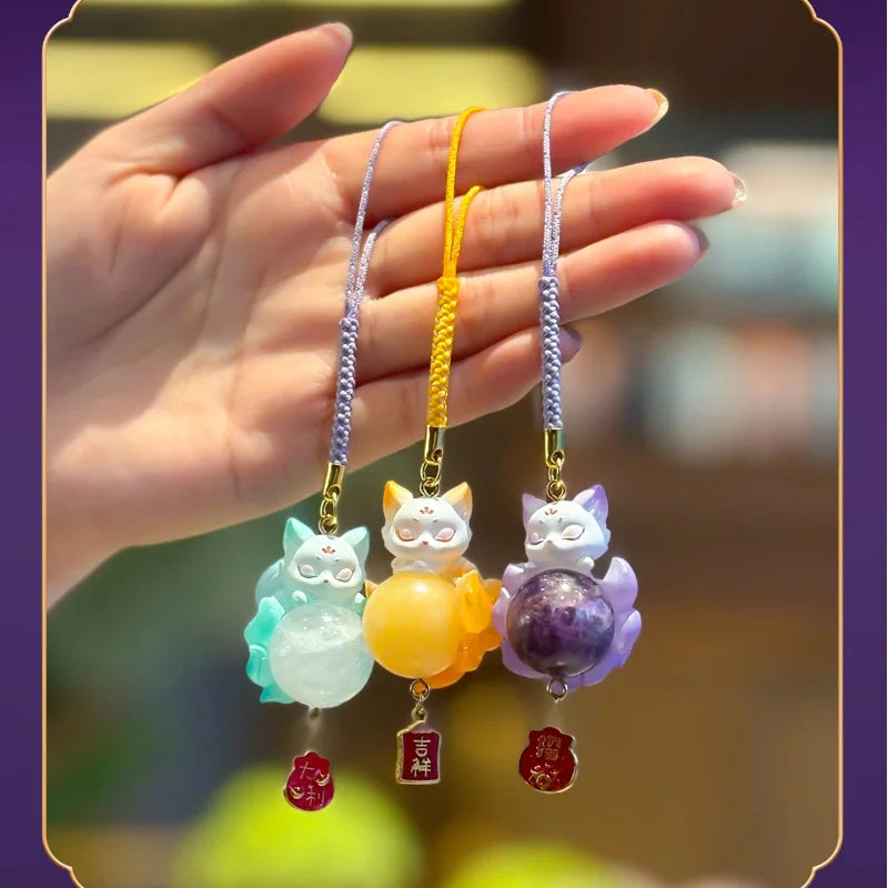 Nine-Tailed Fox Crystal Resin Pendant -  Good Luck Keychain, Car Decor & Mystery Box Ornament