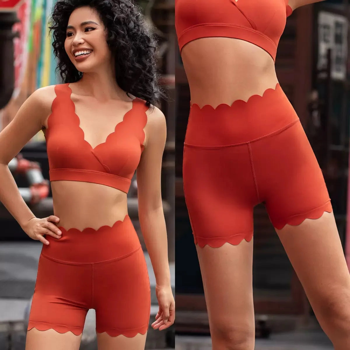 Women’s 2-Piece Yoga Set – Shockproof V-Neck Sports Bra & Lifting Hip Shorts, Soft Gym & Pilates Workout Clothing