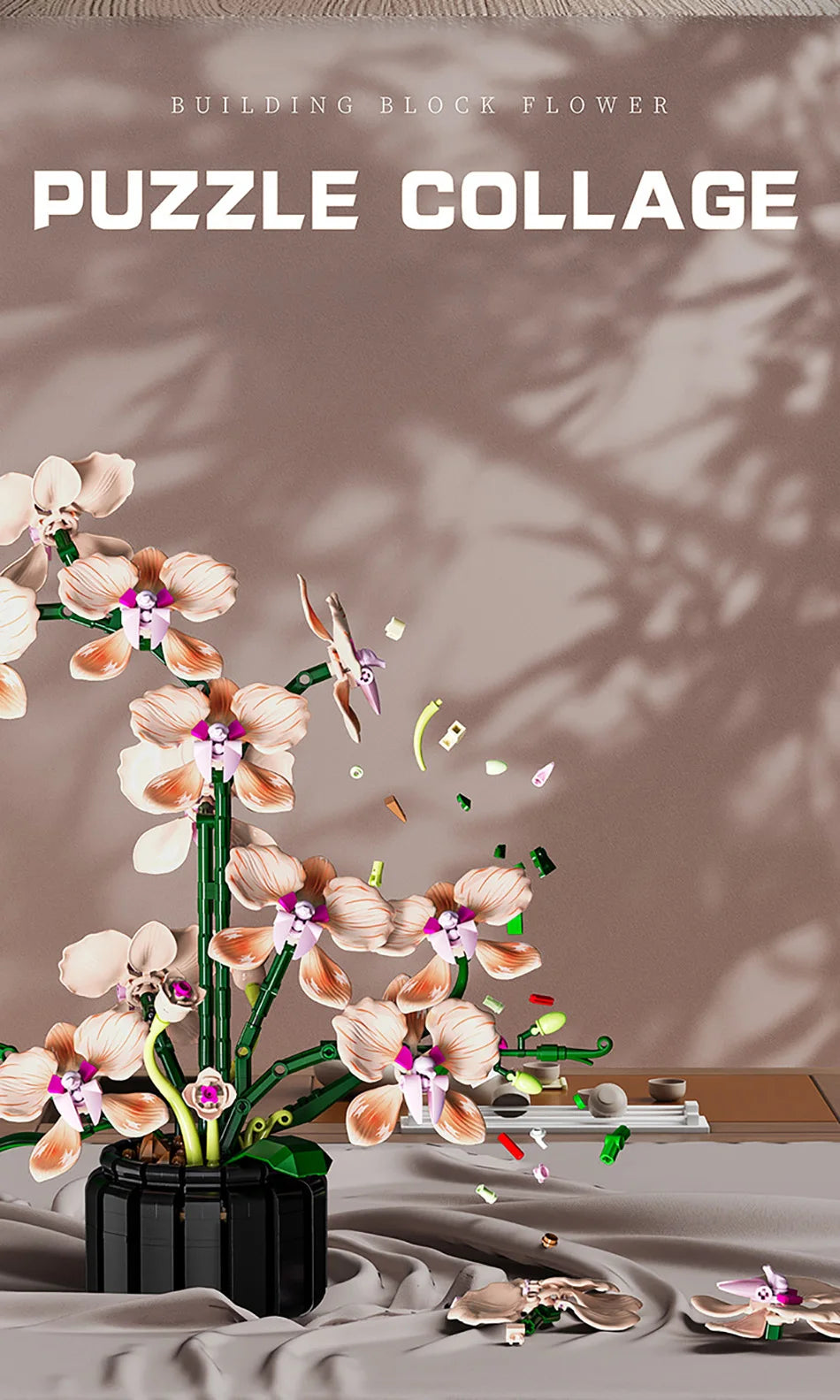 Orchid Cymbidium Building Blocks Set – DIY Potted Phalaenopsis Flower Simulation Toy for Valentine’s Gift