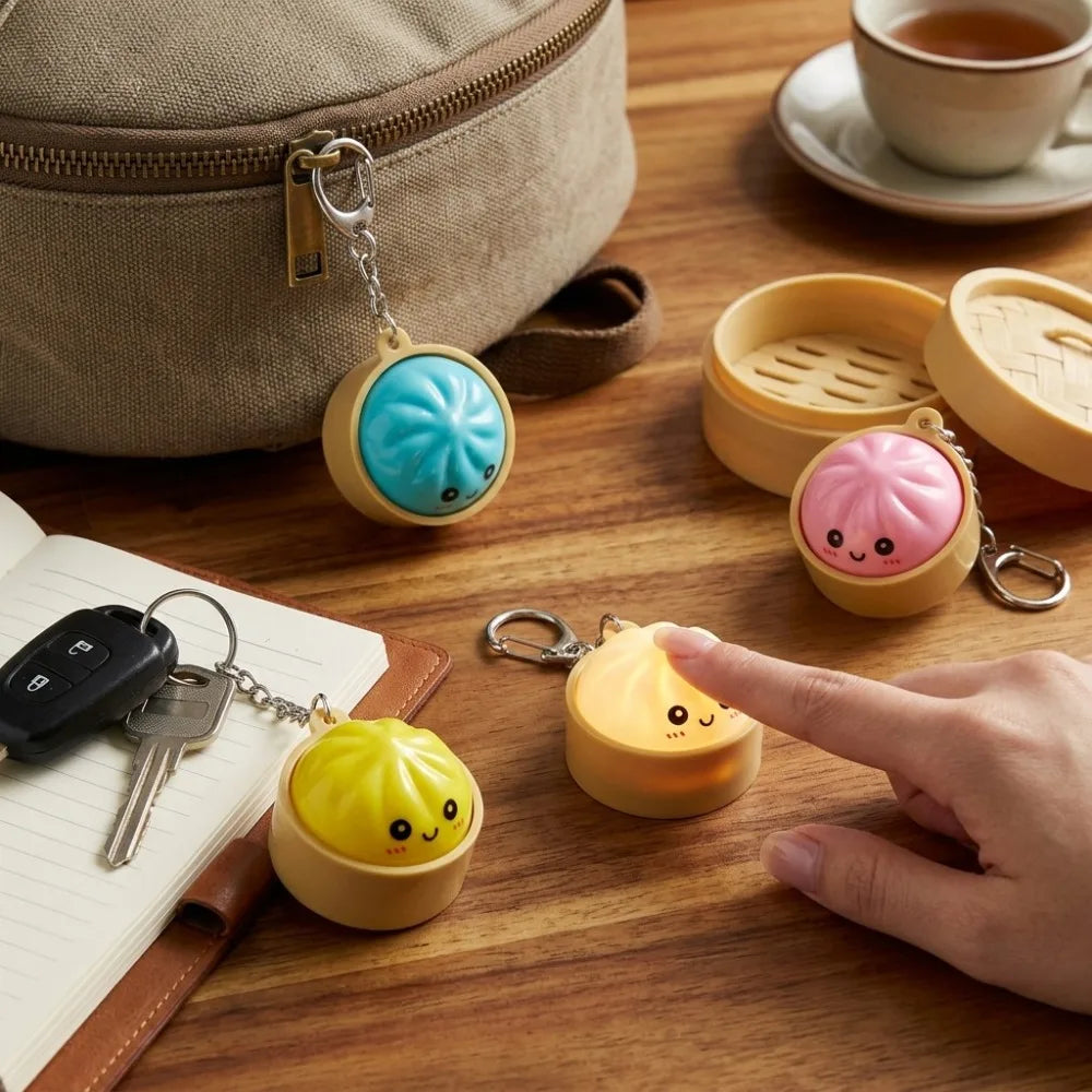 Cute Dumpling LED Keychain – Kawaii Squishy Bao Night Light and Soft Silicone Stress Relief Backpack Charm