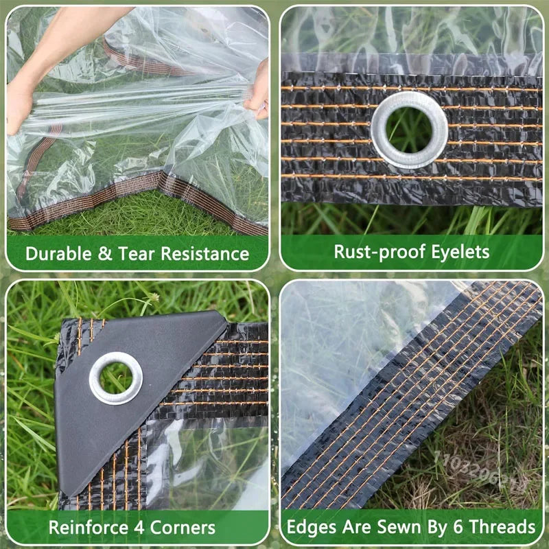 Transparent Heavy-Duty Waterproof Tarpaulin – Thick Windproof & Snowproof Clear Rain Cover for Patio, Garden, Porch & Chicken Coop