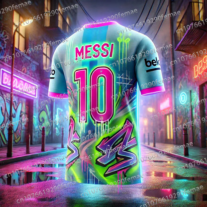 Men's Messi Pattern Printed Football Shirt – Breathable, Sweat-Wicking, Quick-Drying Sports T-Shirt