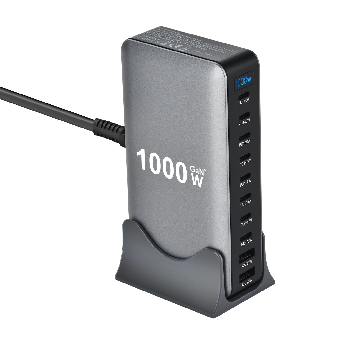 1000W 10-Port GaN Desktop Charger – 140W PD Fast Charging for MacBook Pro, 100W for Phone & Tablet, Multi-Port USB Hub Station