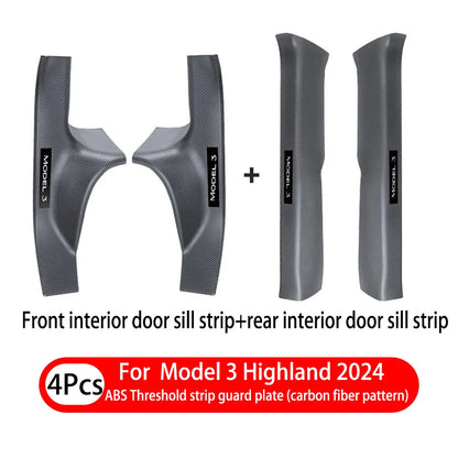 2/4/8Pcs Door Sill Protectors for Tesla Model 3 Highland 2024 – ABS Front & Rear Threshold Anti-Kick Guard Waterproof Strips