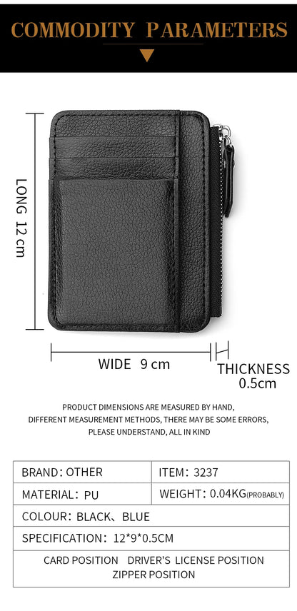 Mini Credit Card Wallet for Men – Slim ID Holder with Zipper, Small Sleeve-Style Short Coin Wallet