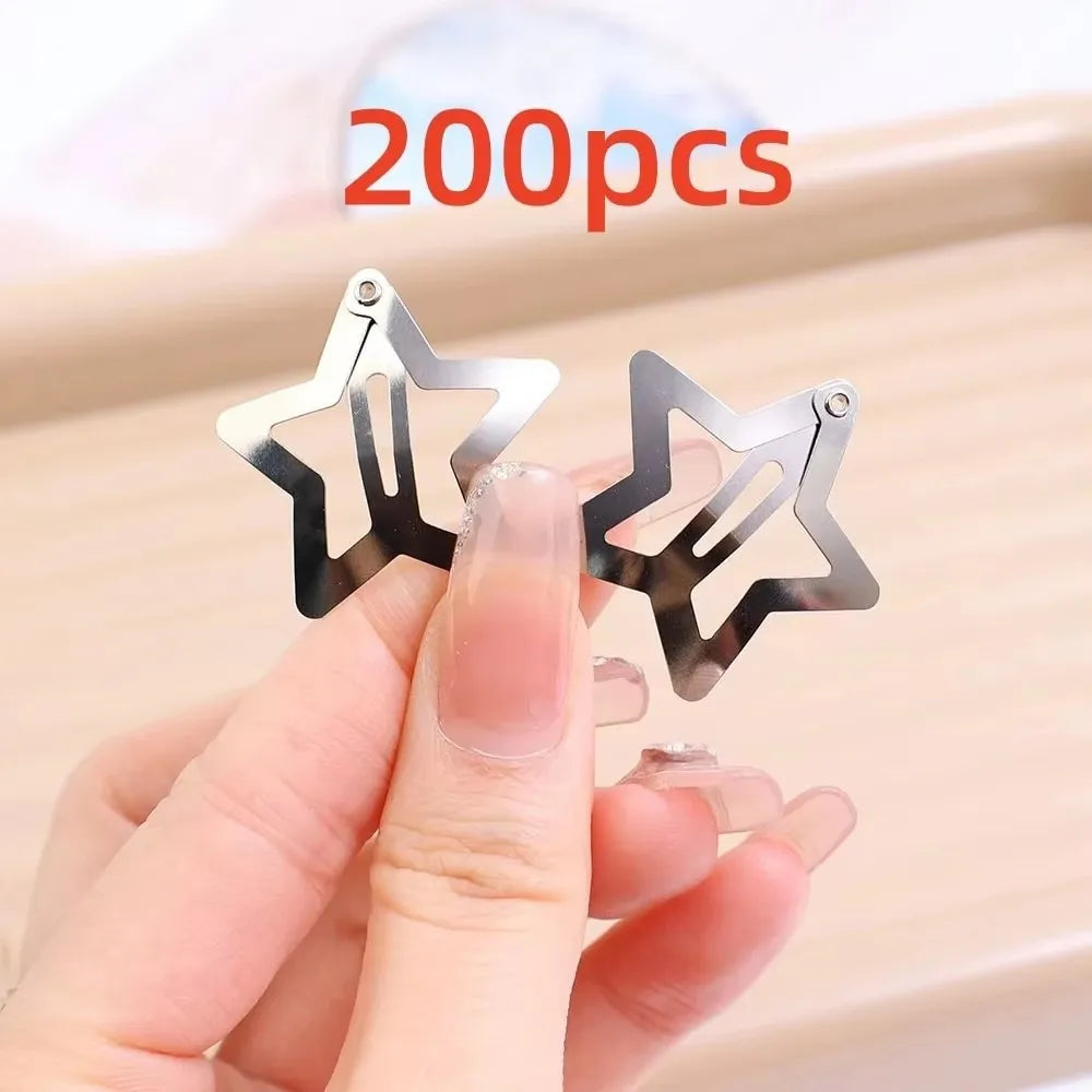 Y2K Silver Star Hair Clips - Metal Snap Clip Barrettes & Sparkle Hairpins for Girls, 5–200pcs