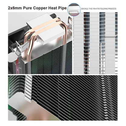 Ruix X2000 RGB CPU Air Cooler — 2 Heatpipe Radiator with 3-Pin Quiet Fan for Intel LGA 115X/1200/1700 & AMD AM4/AM5