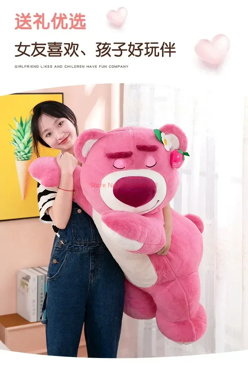 New Disney Kawaii Toy Story Lotso Bear Plush Pillow – Strawberry Sofa Stuffed Toy for Kids & Birthday Gift
