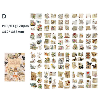 20 Sheets Vintage Scrapbooking Stickers, PET Material, Creative DIY Journal Collage, Journaling Supplies