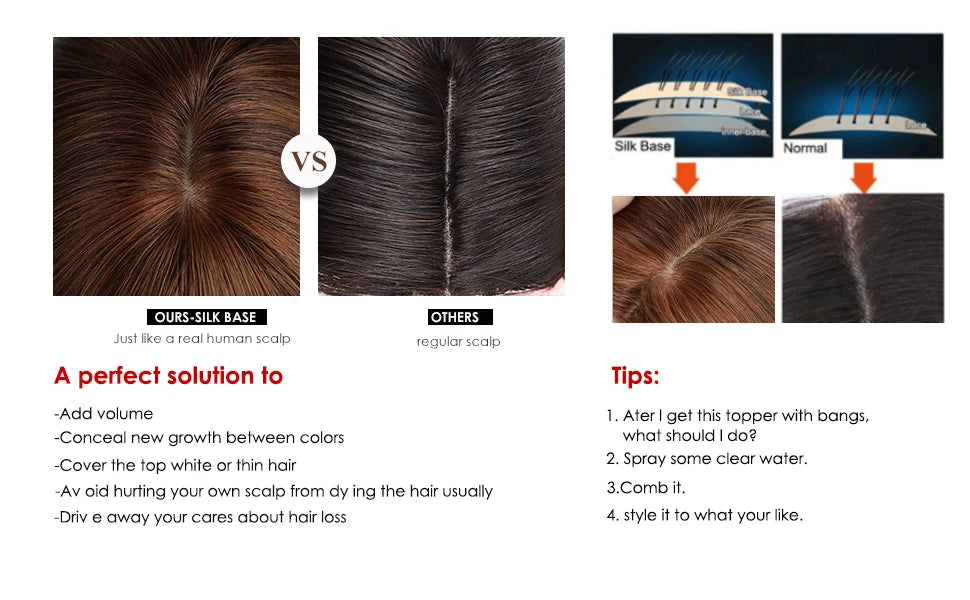 Brown Blonde Ombre Human Hair Toppers for Women – 10/12/14 Inches with Silk Base, Clips, and Bangs