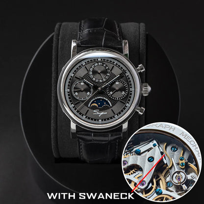 Sugess ST1908 Mechanical Chronograph Watch for Men – Swan Neck Movement, Moonphase Calendar, Vintage Leather Strap, 2023 Model