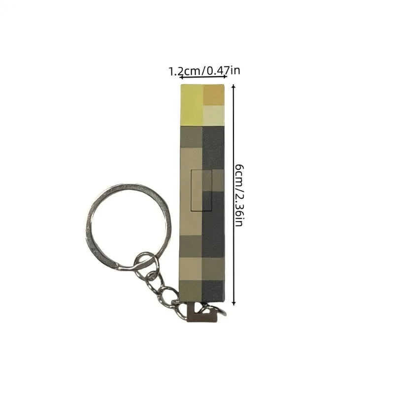 Glow-in-the-Dark Anime Gamer Keychain – Classic Torch Design with Pixelated Wooden Texture Plastic Pendant