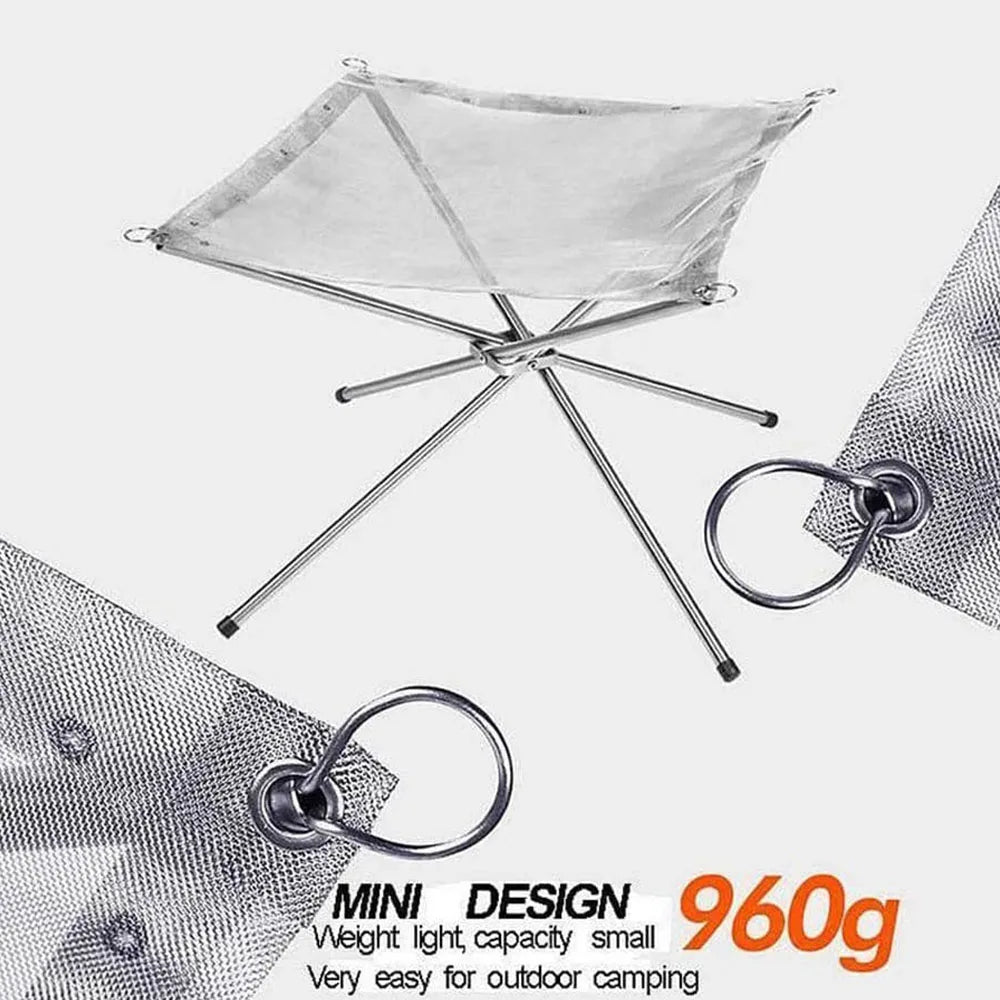 Foldable Stainless Steel Campfire Rack: Outdoor Camping Fire Pit Wood Stove Frame for BBQ, Bonfire in Garden or Backyard