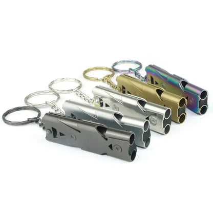Double Pipe Whistle Keychain – High Decibel Outdoor Survival Emergency Tool