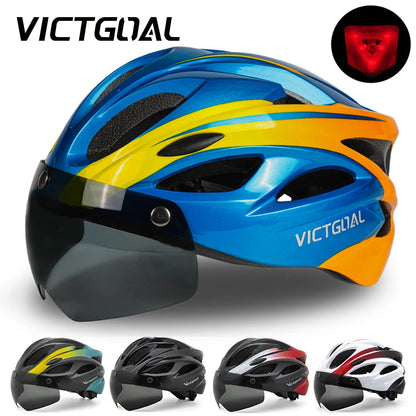 VICTGOAL Bicycle Helmet for Men - With Taillight, Magnetic Goggles, UV400 Lens & Sun Visor, MTB & Electric Scooter Bike Safety Helmet
