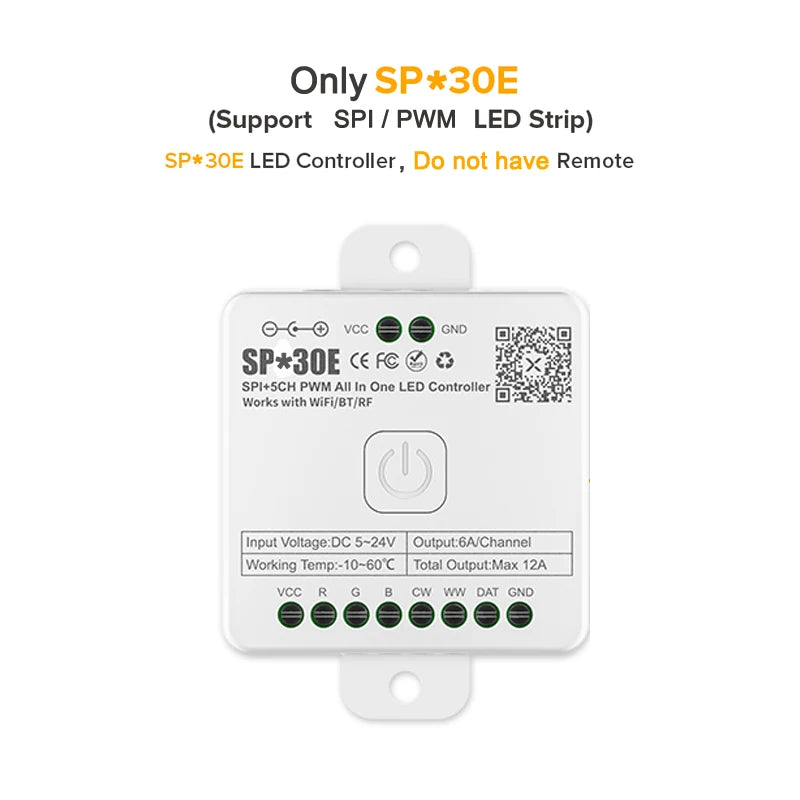 SP530E/SP630E All-in-One WiFi LED Controller, 5CH PWM SPI Pixel LED Strip Control, Compatible with WS2811 WS2812B SK6812 FCOB, Alexa & Google Home Support, Bluetooth Smart Lighting Module