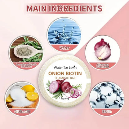 Onion & Biotin Shampoo Soap Bar 60g with Rosemary Extract for Moisturizing Hair Care