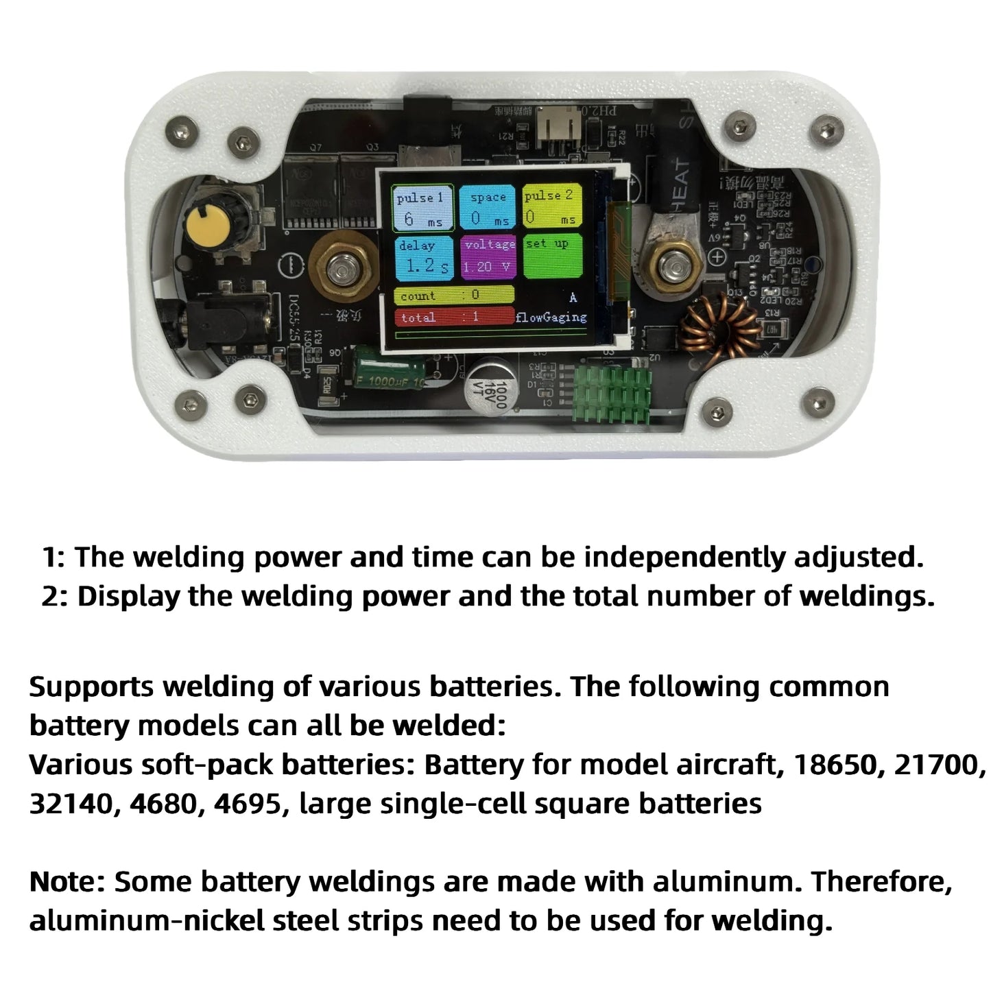 2500A Dual Supercapacitor Spot Welder 6V — Battery Spot Welding for 18650/21700/32140, 0.1–0.4mm Nickel (DIY)