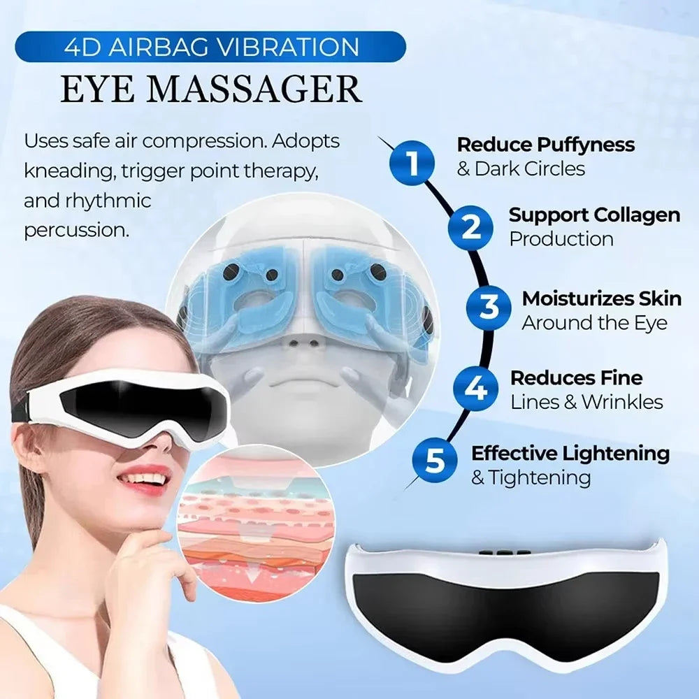 Electric Wireless Eye Massager Mask – Migraine Relief, Vision Improvement & Forehead Vibration Eye Care Glasses