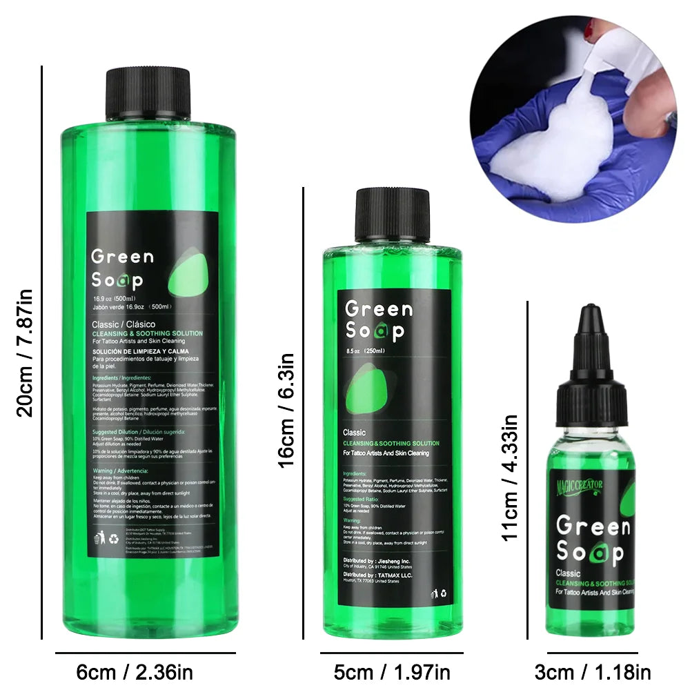 Ultra Concentrated Tattoo Green Soap Kit – 30/250/500ML Cleaning Solution with 150ml Foaming Bottle for Tattoo Care & Skin Cleaning