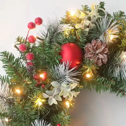 20–60cm LED Christmas Wreath – Lighted Pine Door Hanging Garland for Home & New Year Party Decor