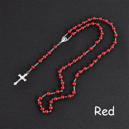 Vintage Crucifix Cross Necklace – Jesus Rosary Beads Chain with Virgin Mary Pendant Religious Jewelry Charm for Men & Women