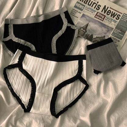 3-Piece Women’s Cotton Panties Set – Mid-Waist, Breathable Underwear, Solid Color Briefs, Sexy Lingerie for Girls