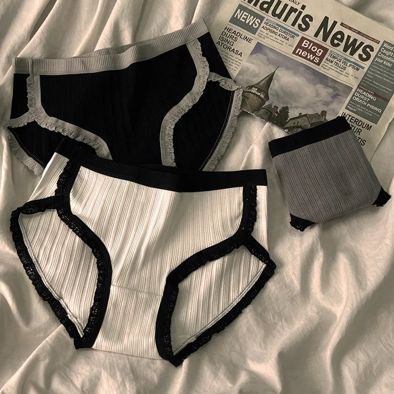 3 Pcs Women’s Cotton Panties Set - Breathable Mid-Waist Solid Color Briefs Soft Female Underwear Lingerie