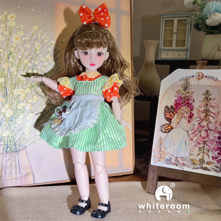 30cm 1/6 BJD Ball Jointed Doll – Starry Gray Eyes with Lolita Fashion Dress, DIY Toy Gift for Girls