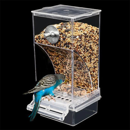 Automatic Bird Feeder: No-Mess Parrot Feeder & Drinker - Acrylic Seed Container for Small & Medium Parakeets