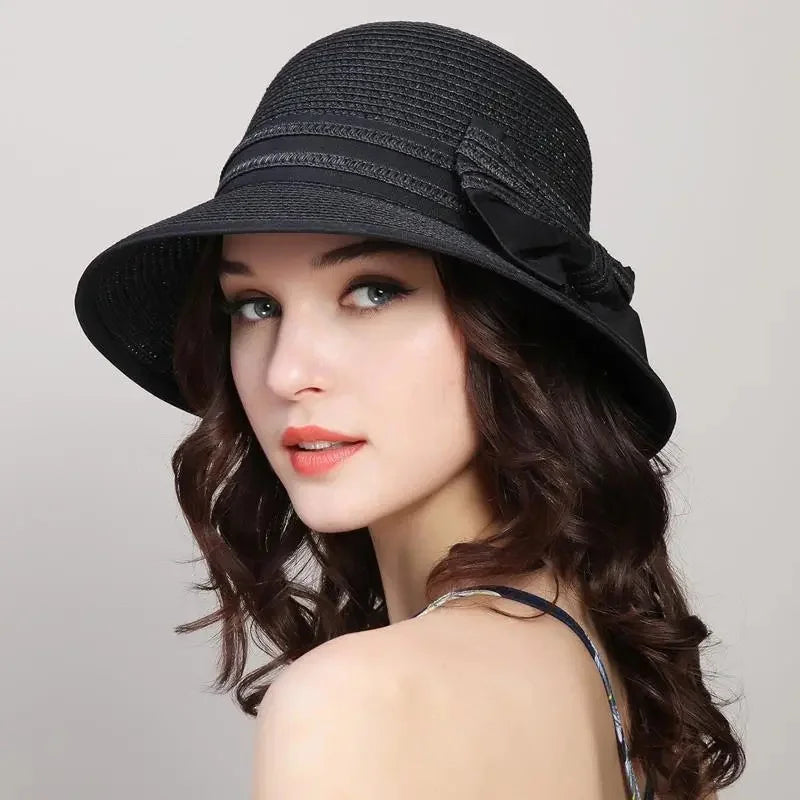 Muchique Women’s Summer Boater Hat – Wide Brim Straw Beach & Travel Hat with Casual Bow