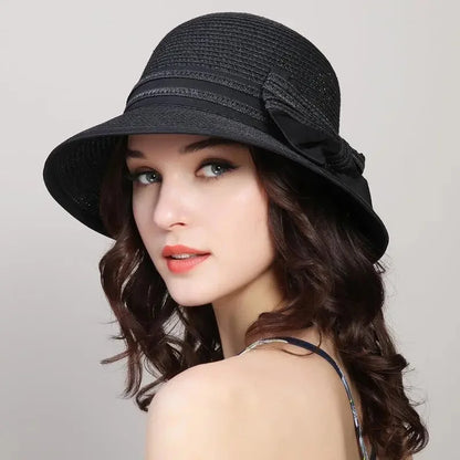 Muchique Women’s Summer Boater Hat – Wide Brim Straw Beach & Travel Hat with Casual Bow