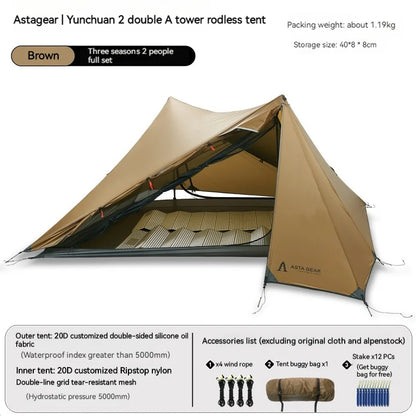 ASTA GEAR Yun Chuan 15D Nylon Ultralight Tent – Double-Sided Silicon-Coated, Rodless Pyramid Design for Camping & Hiking