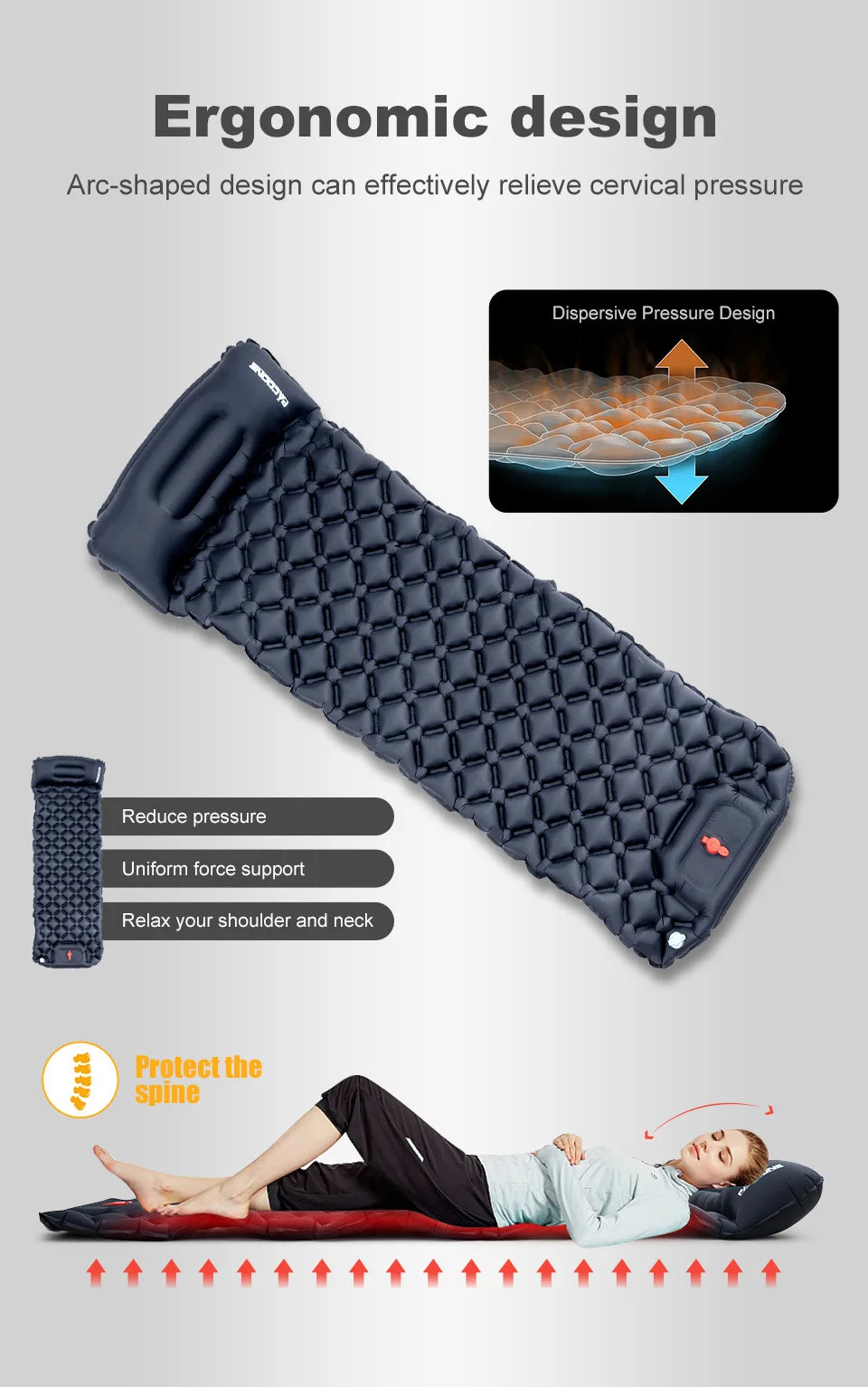 Outdoor Ultralight Inflatable Camping Mattress - Sleeping Pad with Pillows and Built-In Inflator Pump for Hiking