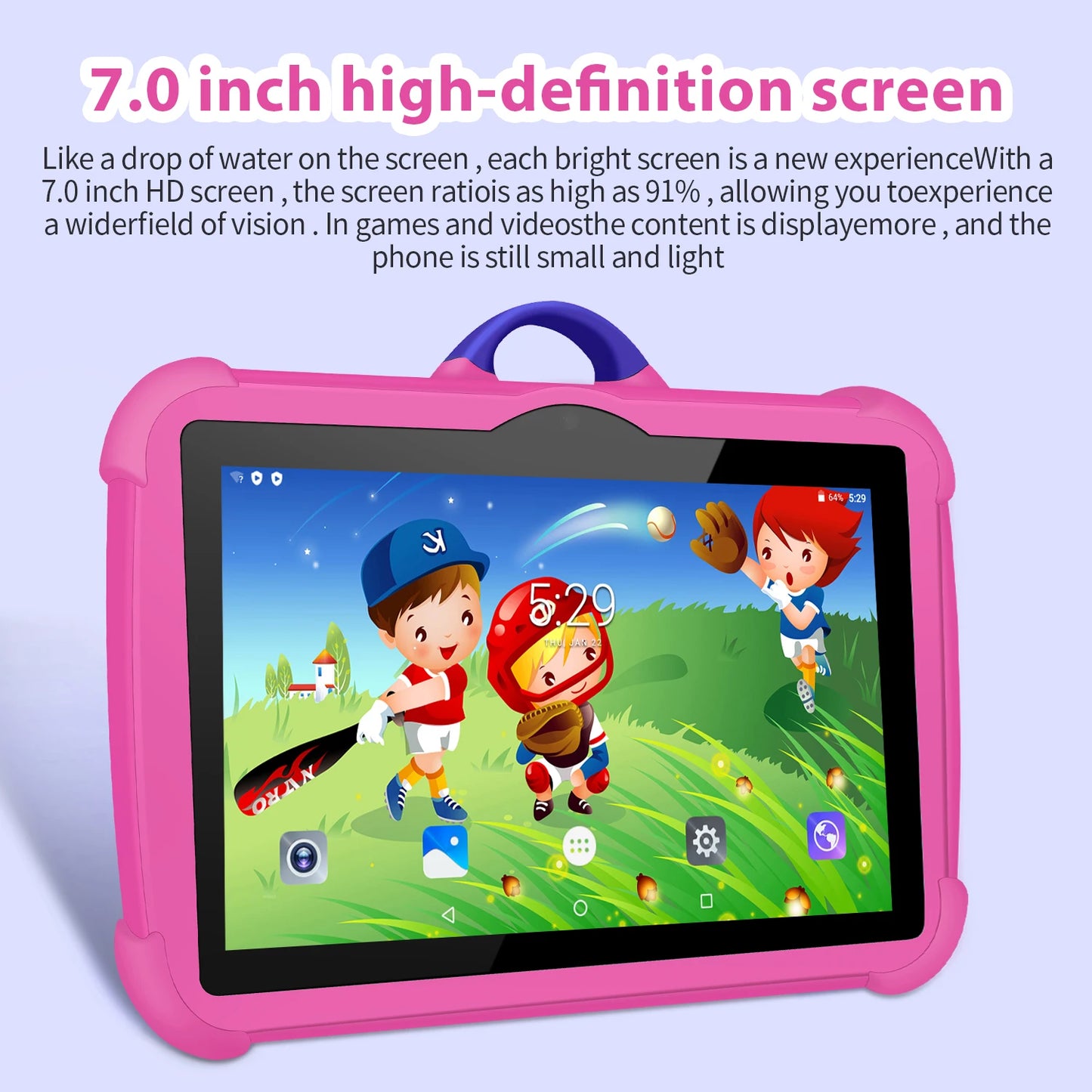 New Cartoon Pattern Kids Tablet – 7 Inch, Quad-Core, 4GB RAM, 64GB ROM, Android Learning & Education Games, Children's Gift