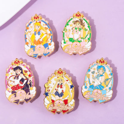 Sailor Girl Cartoon Brooch – Cute Moon & Stars Enamel Pin for Bags, Clothes & Jewelry