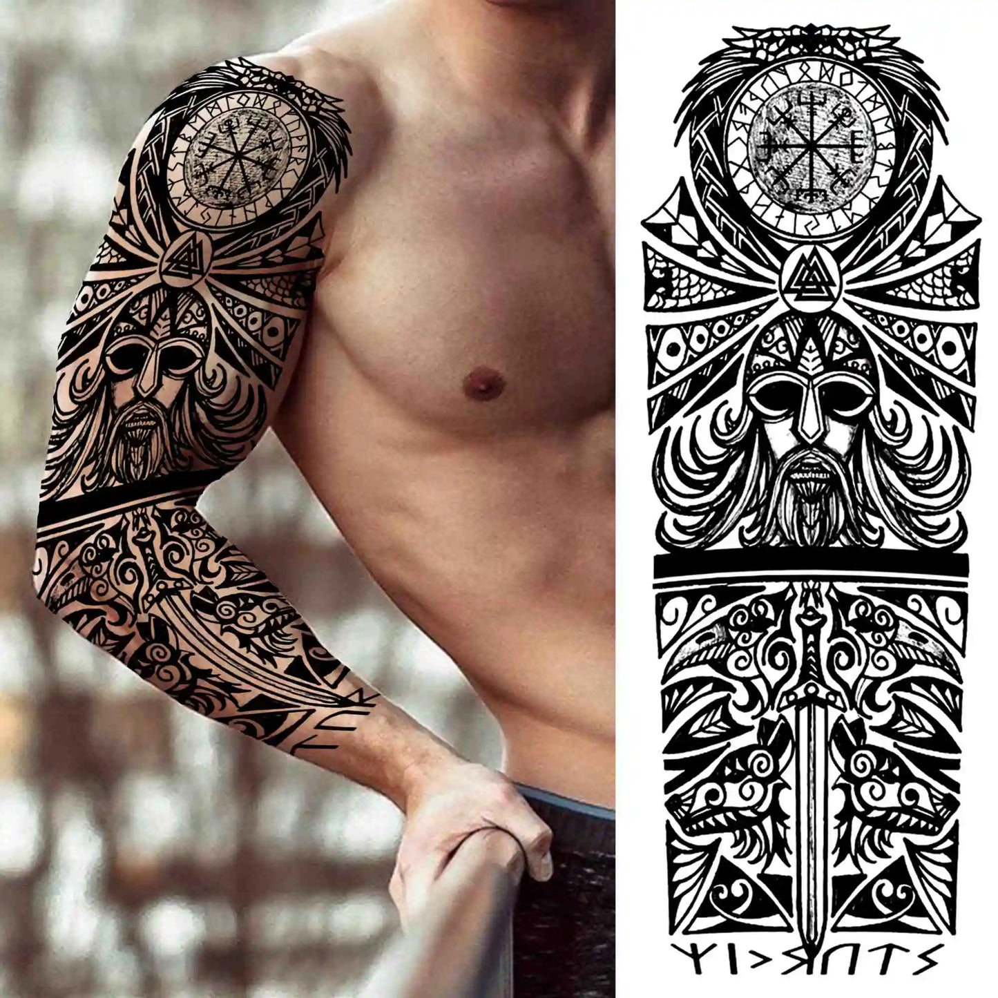 Full Arm Temporary Tattoo Sleeve - Realistic Warrior Lion Tiger Flower & Maori Design Fake Tattoos
