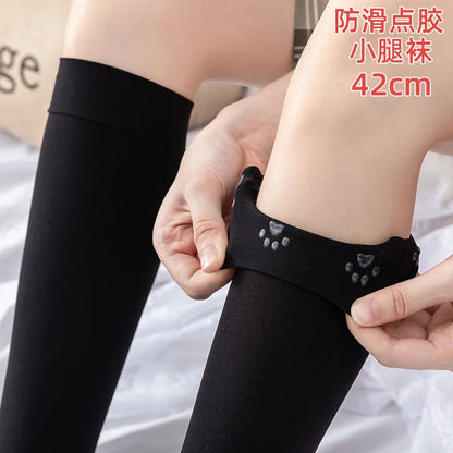 Over The Knee Velvet Thigh High Socks for Women & Girls – Elastic Anti-Slip White Long Tube Uniform Stockings (Up to 190cm Fit)