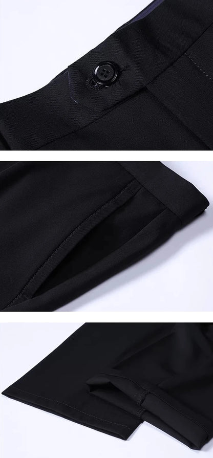 Men's Lightweight Business Casual Pants – Stretch Quick-Dry Straight Leg Trousers in Black & Deep Blue