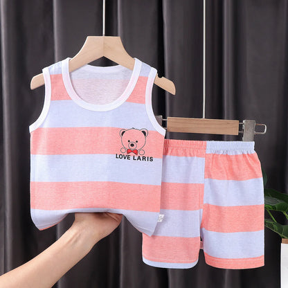 2PCS Kids Summer Vest Set – Cotton Sleeveless T-Shirt & Shorts for Boys & Girls Baby Clothes