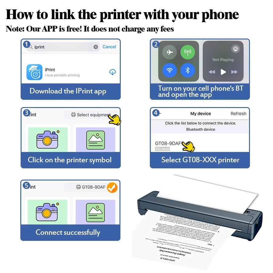 A4 Portable Thermal Printer - Lightweight & Compact Wireless Mobile Printer for Travel, Vehicles, and Office Use