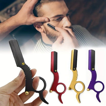 Stainless Steel Old Fashioned Razor Holder: Thumb Shaving Tool for Eyebrows and Face Cleaning - Bladeless Safety Razor Scissors